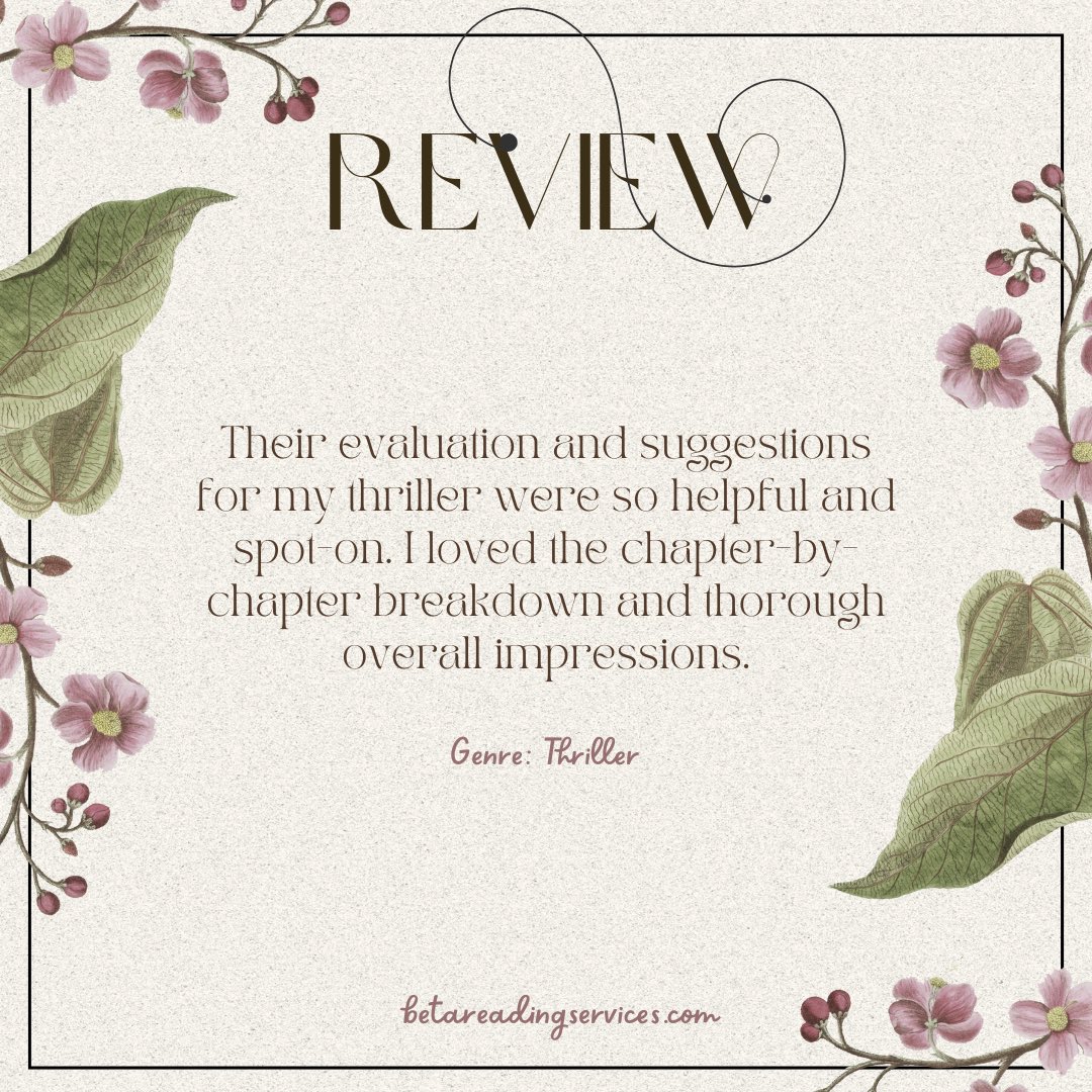 Every manuscript deserves a fresh set of eyes. Writers trust our beta readers for honest, actionable insight that helps stories reach their full potential.

#amwriting #writingcommunity #betareader #indieauthor #writerlife #authorlife #thrillerwriter #novelwriting #storyteller