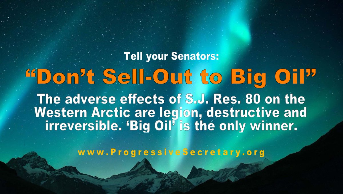 progsec's tweet image. .
✅ ACT NOW: Tell your Senators, “Protect the Western Arctic from roads, pipelines, and permanent industrial facilities in ecologically sensitive areas.” 

Click here [cutt.ly/Jr81vgTN] for more info and to email your senator. #Arctic #ecology #environment #BigOil