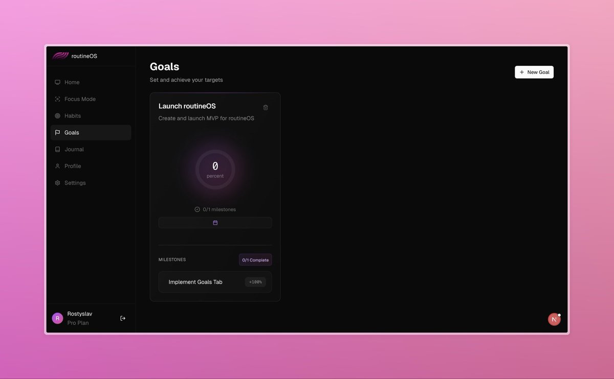 bezverkhnii_'s tweet image. Day 4 & 5 of building Routine OS 🧩
Day 4 → Added custom frequency for habits (pick specific days!) + updated UI
Day 5 → Designed & implemented the Goals tab — goal creation, milestones, and progress tracking 🎯
#buildinpublic #indiehacker #routineos #nextjs #supabase
