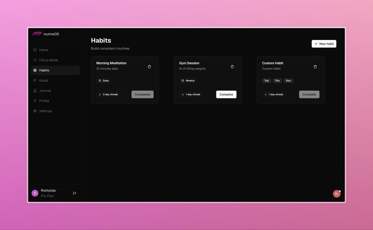 bezverkhnii_'s tweet image. Day 4 & 5 of building Routine OS 🧩
Day 4 → Added custom frequency for habits (pick specific days!) + updated UI
Day 5 → Designed & implemented the Goals tab — goal creation, milestones, and progress tracking 🎯
#buildinpublic #indiehacker #routineos #nextjs #supabase