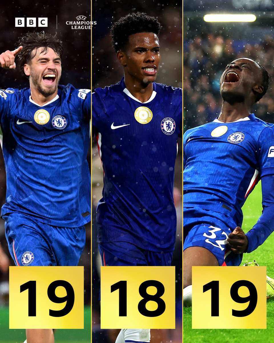 For the first time ever, three teenagers have scored for the same side in a Champions League match 🤯

Guiu, Estevao, George. Some night for Chelsea 🤩