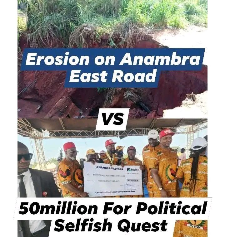 Dr. George Moghalu (@moghalugeorge) on Twitter photo My attention was drawn to reports that Anambra East donated ₦50 million to the incumbent government, while erosion is fast cutting off the only road leading to the largest market in that same area.
If this is true, then we, as leaders, must pause and search our conscience. My attention was drawn to reports that Anambra East donated ₦50 million to the incumbent government, while erosion is fast cutting off the only road leading to the largest market in that same area.
If this is true, then we, as leaders, must pause and search our conscience.