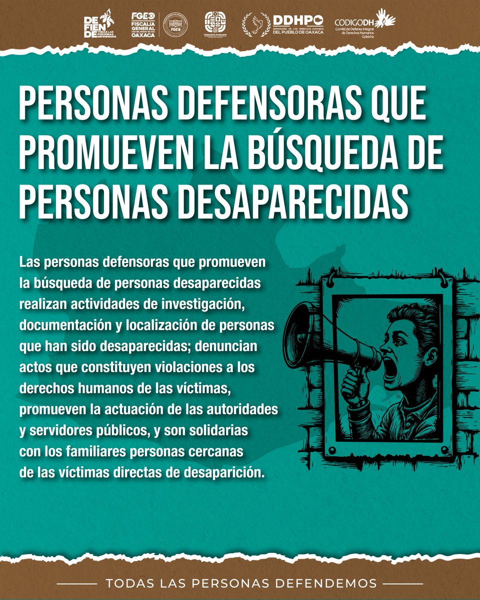 Las personas buscadoras dedican su vida, de forma individual o colectiva, a encontrar a quienes han desaparecido.

Su labor es valiente y fundamental.

Todas las personas #Defendemos
