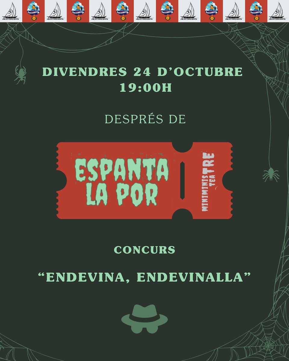 Hola!!! Recordeu que el divendres tenim “Espanta la por” a les 19 hores. Es una obra curteta on aprendrem més coses dels espantacriatures valencians. 🧙‍♀️👻

I a continuació tindrem un concurs, “Endevina endevinalla”, a vore quí és el més sabut o sabuda sobre monstres valencians.
