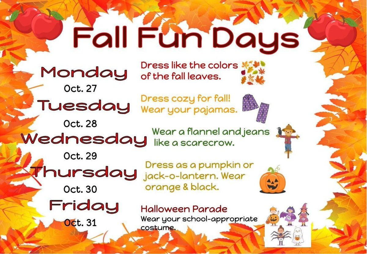 Spirit Week is coming! Please be sure to check your student’s Take-Home Folder for all the important details and directions regarding dress-up days, costumes, and the upcoming parade. We’re looking forward to a fun week!  🧸