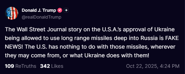 📉KOBEISSI: Trump: "Gli Stati Uniti non approvano l'uso di missili a lungo raggio da parte dell'Ucraina contro la Russia"