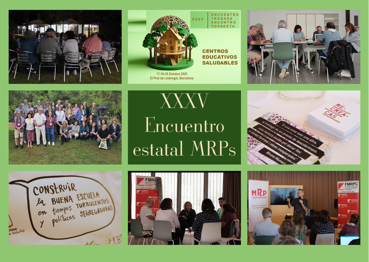 MRP_Confe's tweet photo. Este fin de semana en @fundesplai  celebramos el XXXV Encuentro Estatal de MRP: Centros Educativos Saludables.
Reflexión, compromiso y renovación pedagógica para construir escuelas que cuidan, acompañan y transforman. 
🔗 https://t.co/ta18lGKaqC
#EducaciónPública #MRP https://t.co/Fy3BCTusWQ