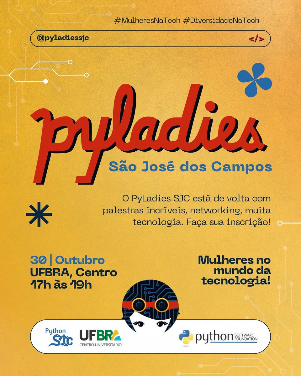 PyladiesSjc's tweet image. Fala meu povo! Turopom?

Passando aqui pra contar pra vocês que: o PyLadies SJC tá de voltaaaa 🥳😱💕 e nada melhor do que um eventinho para comemorarmos né? 🗣️

Pois então! Teremos duas palestras incríveis, conto com a participação de todo mundo lá hein 

bit.ly/welcomeback-py…