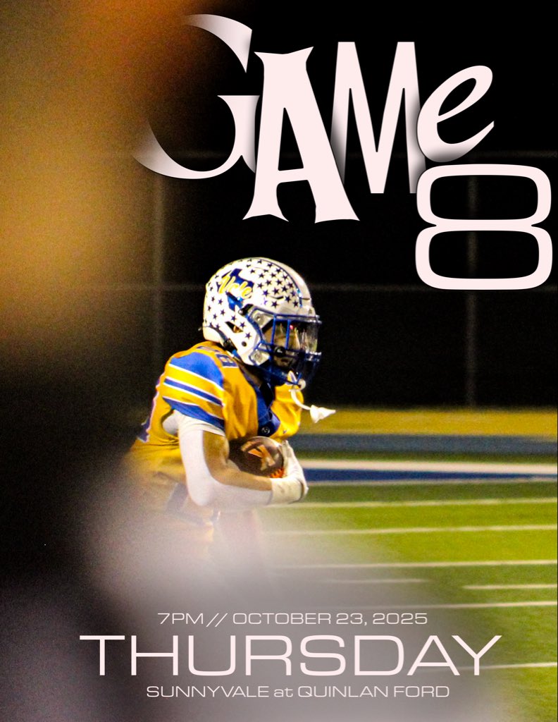 FootballSvale's tweet photo. Game Week #8!!!

☀️ Vale @ Ford 🐆 

🏟️: Lytall Stadium 
⏰: 7PM
📅: Thursday / October 23 https://t.co/6UejN1lc0N