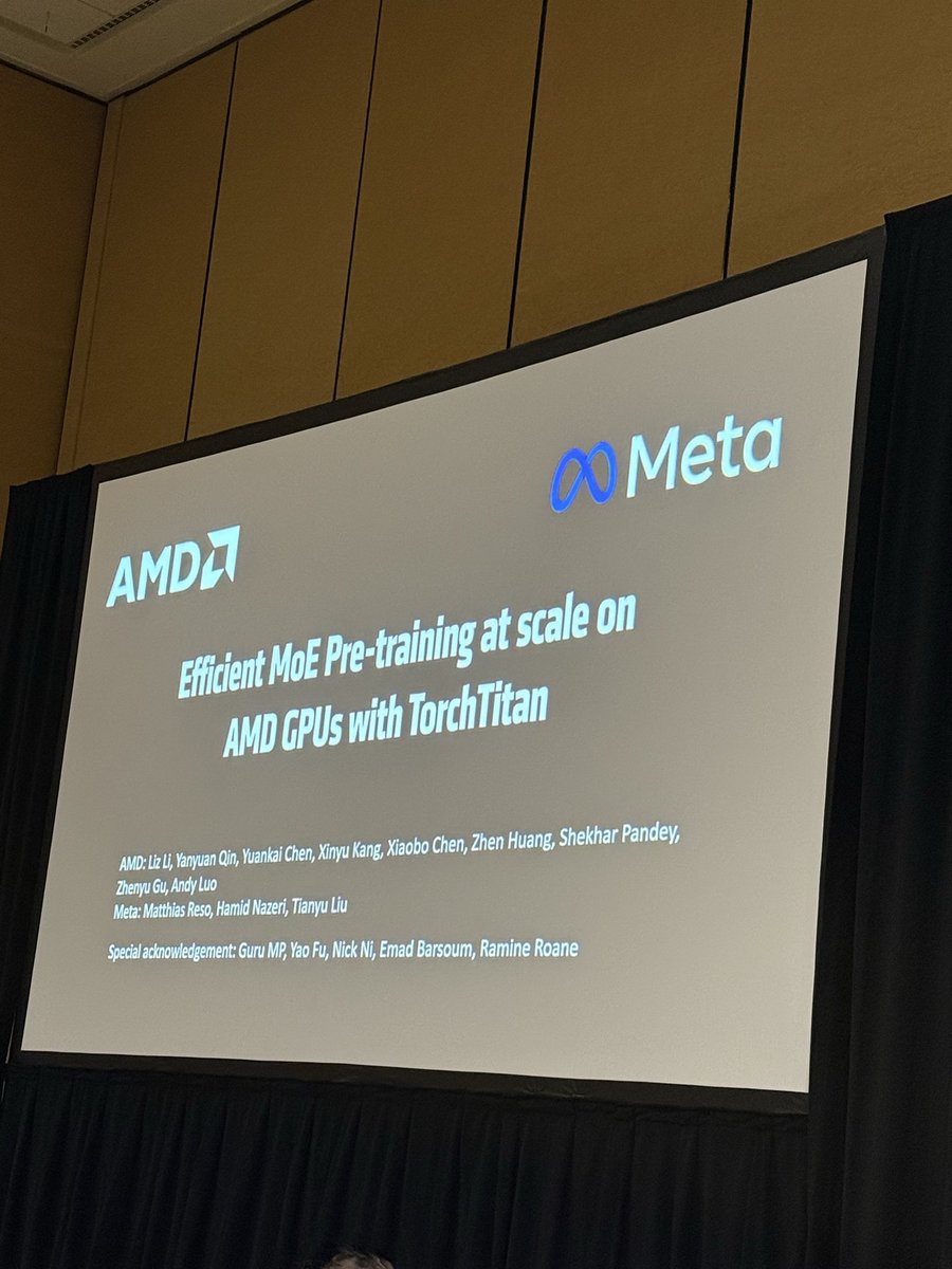 indianspeedster's tweet image. Efficient MoE pre-training at scale on AMD GPUs with Torch Titan.
This summer, our team achieved near-linear scaling across 1024 GPUs to train large Mixture-of-Experts models on Torch Titan — work we presented today at the #PyTorchConference
@EmadBarsoumPi @roaner Liz Li…