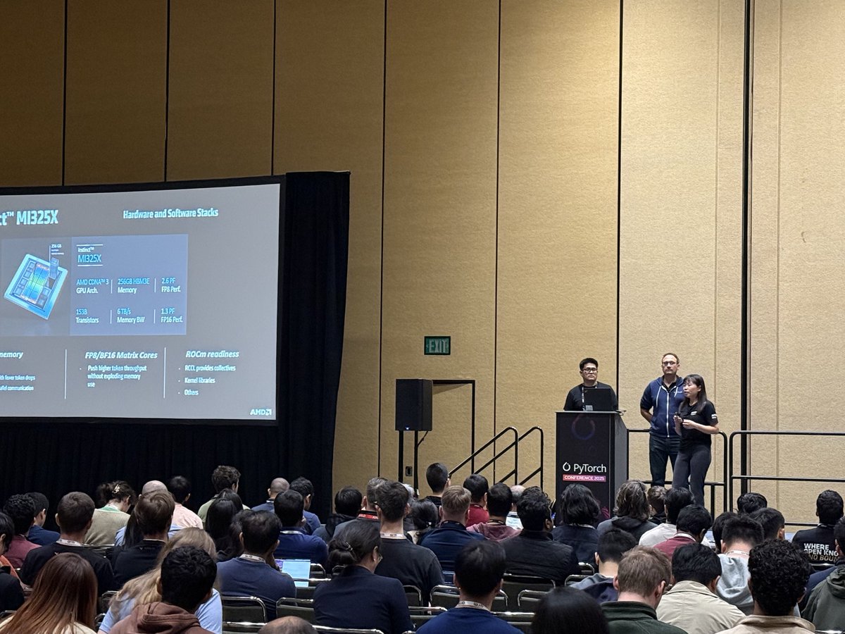 indianspeedster's tweet image. Efficient MoE pre-training at scale on AMD GPUs with Torch Titan.
This summer, our team achieved near-linear scaling across 1024 GPUs to train large Mixture-of-Experts models on Torch Titan — work we presented today at the #PyTorchConference
@EmadBarsoumPi @roaner Liz Li…