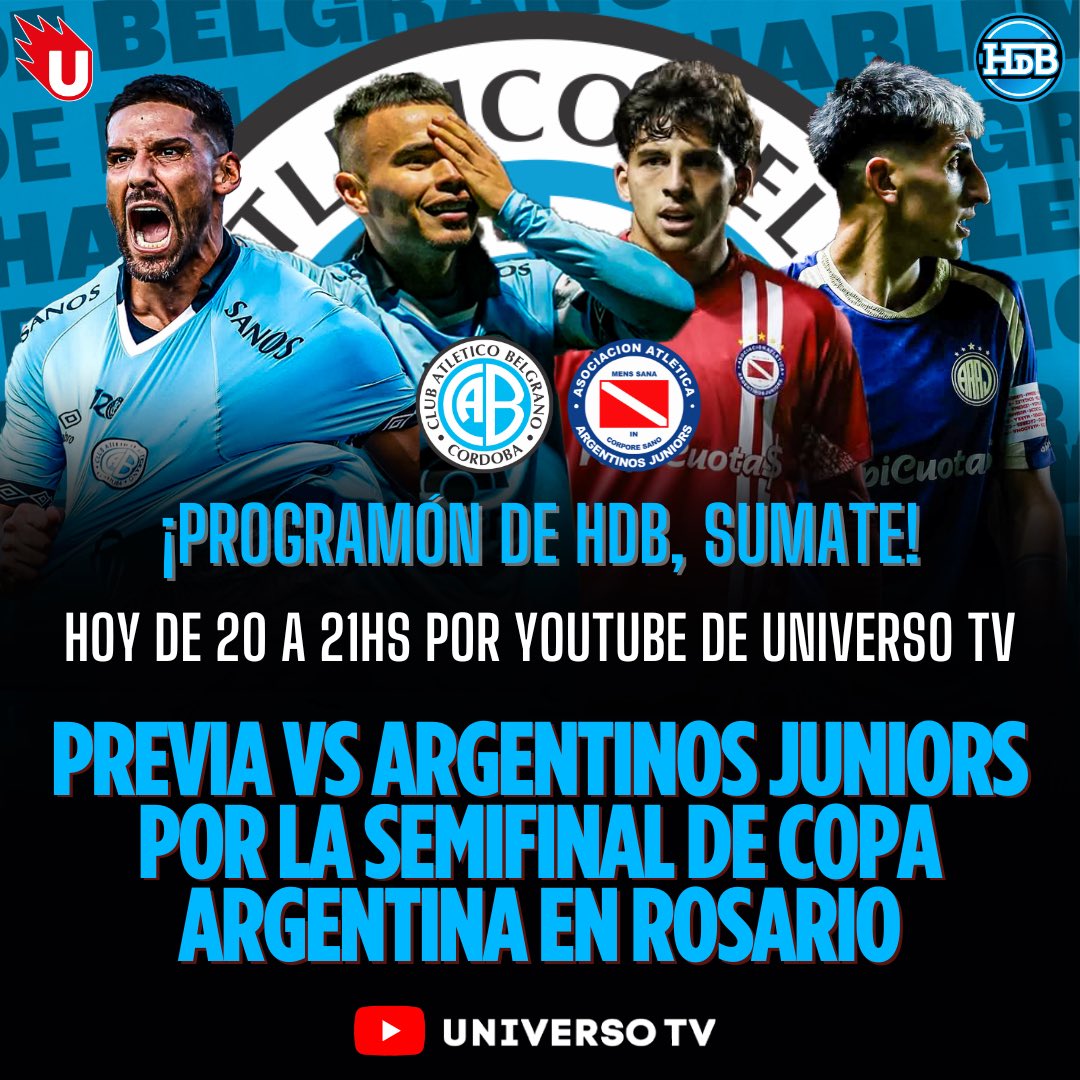 #Belgrano | 🔥🏴‍☠️ PREVIA VS ARGENTINOS JR POR LAS SEMIS DE COPA ARGENTINA

🖥️ Hoy a las 20hs, arrancamos un nuevo programa de streaming. 

🧠🏆 Vamos a estar analizando todo lo que es la previa del encuentro ante #ArgentinosJuniors. 

🔗 LINK DEL PROGRAMA: youtube.com/live/zH7A2ha1K…