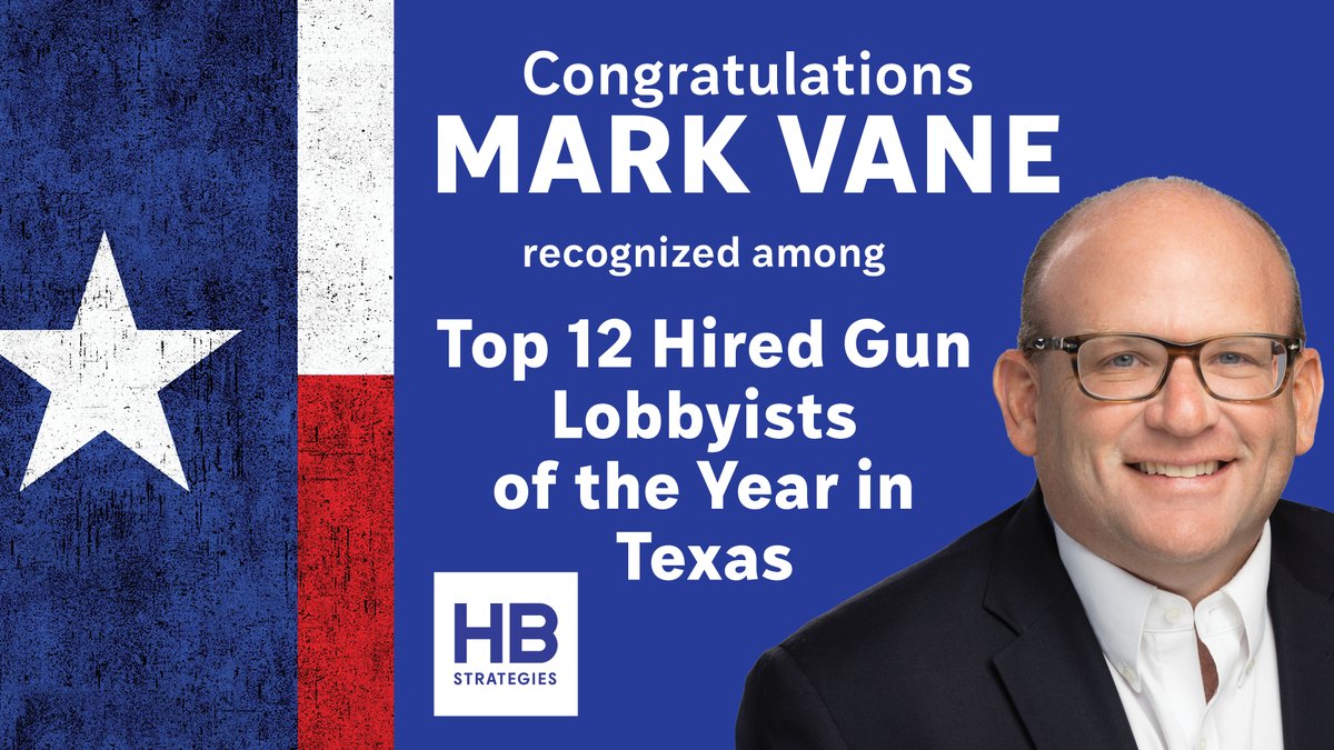 We are pleased to share that Mark Vane, Principal in the HB Strategies office in Austin <a href="/HB_StrategiesTX/">HB Strategies Texas</a> has been recognized as a top lobbyist in Texas. Mark was recently named a Top Hired Gun Lobbyist of the Year by <a href="/USLege_ai/">USLege</a> 's 2025 Best in Government Affairs Awards.

This
