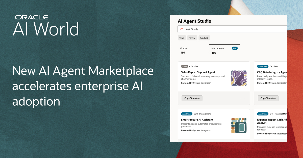 Oracle’s new AI Agent Marketplace in Fusion Applications delivers access to enterprise-ready, partner-built AI agents to help you tackle complex business challenges with ease: social.ora.cl/6017A7xoB #AIWorld