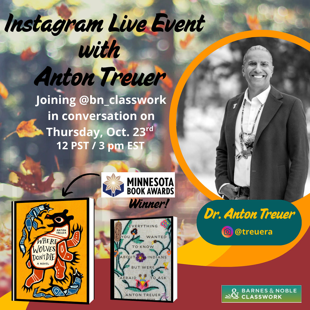 bn_gmayo's tweet image. I’m so excited to welcome Anton Treuer for an IG Live event tomorrow! 😎📖

Join us Thursday, Oct. 23rd at 2 PM CST on @bn_classwork as we chat about his incredible new YA novel, “Where Wolves Don’t Die” 🐺

This will be a conversation you won’t want to miss! #NativeAuthors