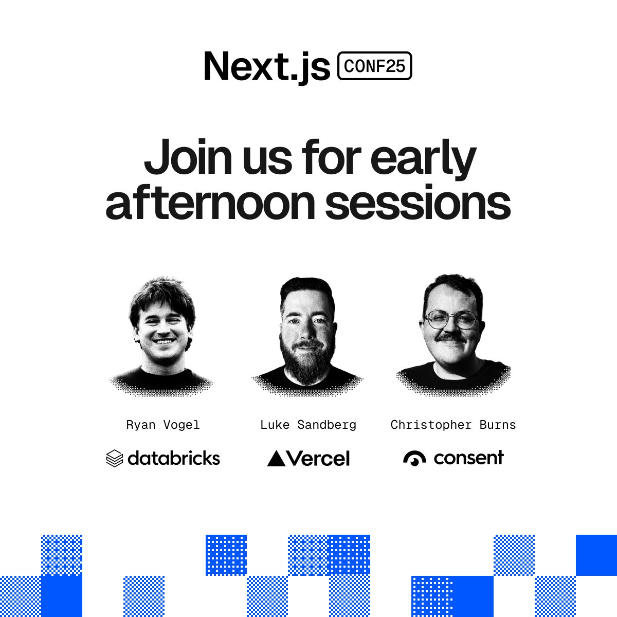 nextjs's tweet image. Tune in for the afternoon sessions streaming now from Next.js Conf:

1:30pm PT — Fully integrated AI that actually Ships @ryandavogel

1:55pm PT — Are we Turbo yet? @lukeisandberg

2:20pm PT — Why your Consent banner should be in your bundle @BurnedChris

Watch live:…