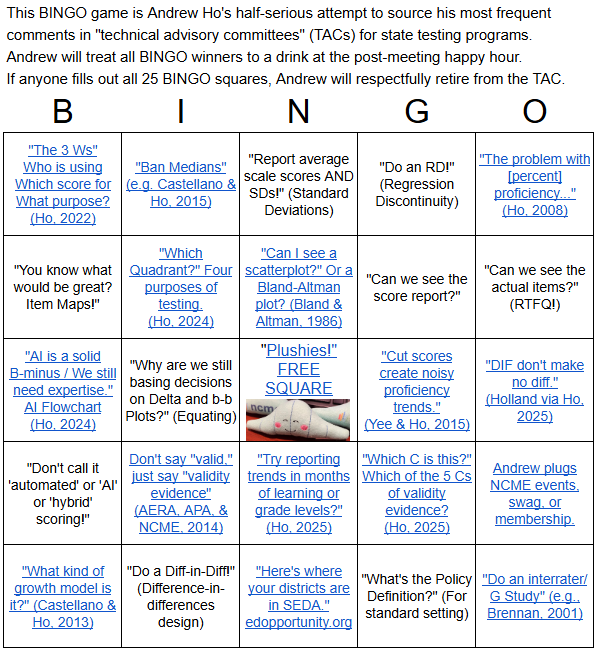 AndrewDeanHo's tweet photo. I finally did it. Here is my TAC Bingo Card: https://t.co/I9ooydME4m
It may help folks anticipate &amp; understand my most common requests &amp; recommendations. It will also encourage me to learn new things and avoid becoming predictable.
I bet a round of drinks will be on me. @NCME38 https://t.co/KiDHlHtDYe