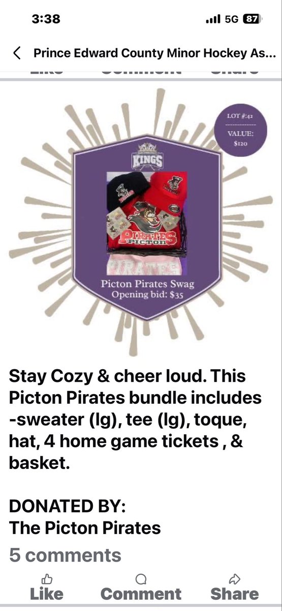 🏒 Pirates Fans! 🏴‍☠️
Check out the PECMHA Milk Tournament Silent Auction!

Bid on awesome prizes including:
🎁 Pirates swag basket
🏒 1-hour practice with the Picton Pirates
✨ 10 free skate sharpenings from Custom Edge!

Support local hockey! #PiratesPride