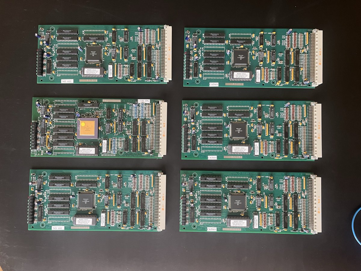 fergusondavid6's tweet photo. @furrtek You should see the earlier model, the DA10, it’s just pure DSP56ks, as the Zoran chip wasn’t released then! Here’s a photo of some of those cards from mine. https://t.co/kDge5IyA5h