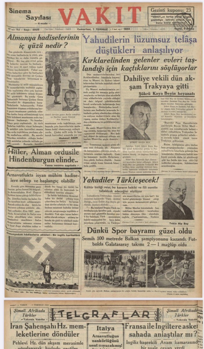 1934 vakit gazetesi !
“Yahudiler Türkleşecek” manşeti 

İki basit soru : 

- O dönem Kaç Yahudi Türkleştirildi  ?

- 90 yıl sonra yani bugün içimizde kaç Türkleştirilmiş Yahudi var ?