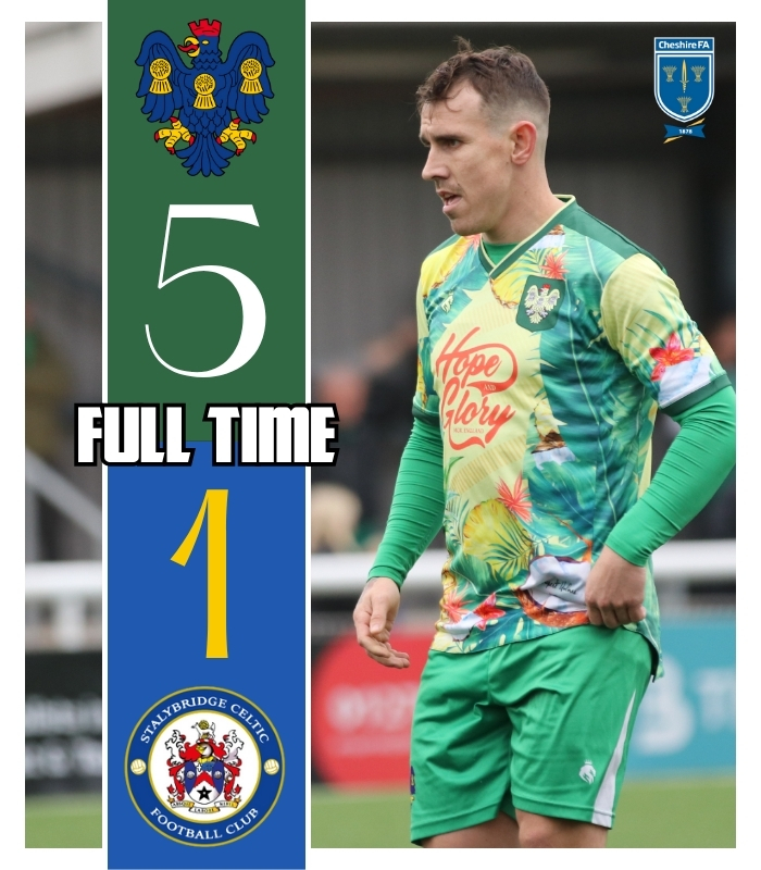 𝐅𝐔𝐋𝐋 𝐓𝐈𝐌𝐄

🟩 Northwich Victoria | 5
🟦 Stalybridge Celtic | 1

⚽️⚽️ Kieran Hamm
⚽️ Ben Crane
⚽️ Matt Harrison
⚽️ Ryan Atkinson

#Vics | #Trickies | <a href="/Cheshire_FA/">Cheshire Football Association</a>