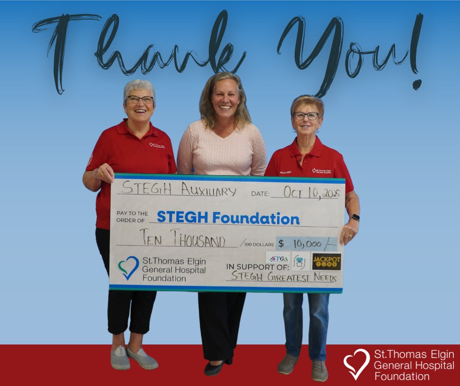 💙 We’re deeply grateful to the STEGH Auxiliary for their most recent gift, a generous $10,000, made possible through funds raised through the Charitable Gaming Program at the St. Thomas Jackpot Time Bingo.

Thank you💙 

#steghfoundation #stegh #STEGHAuxiliary#StThomasProud