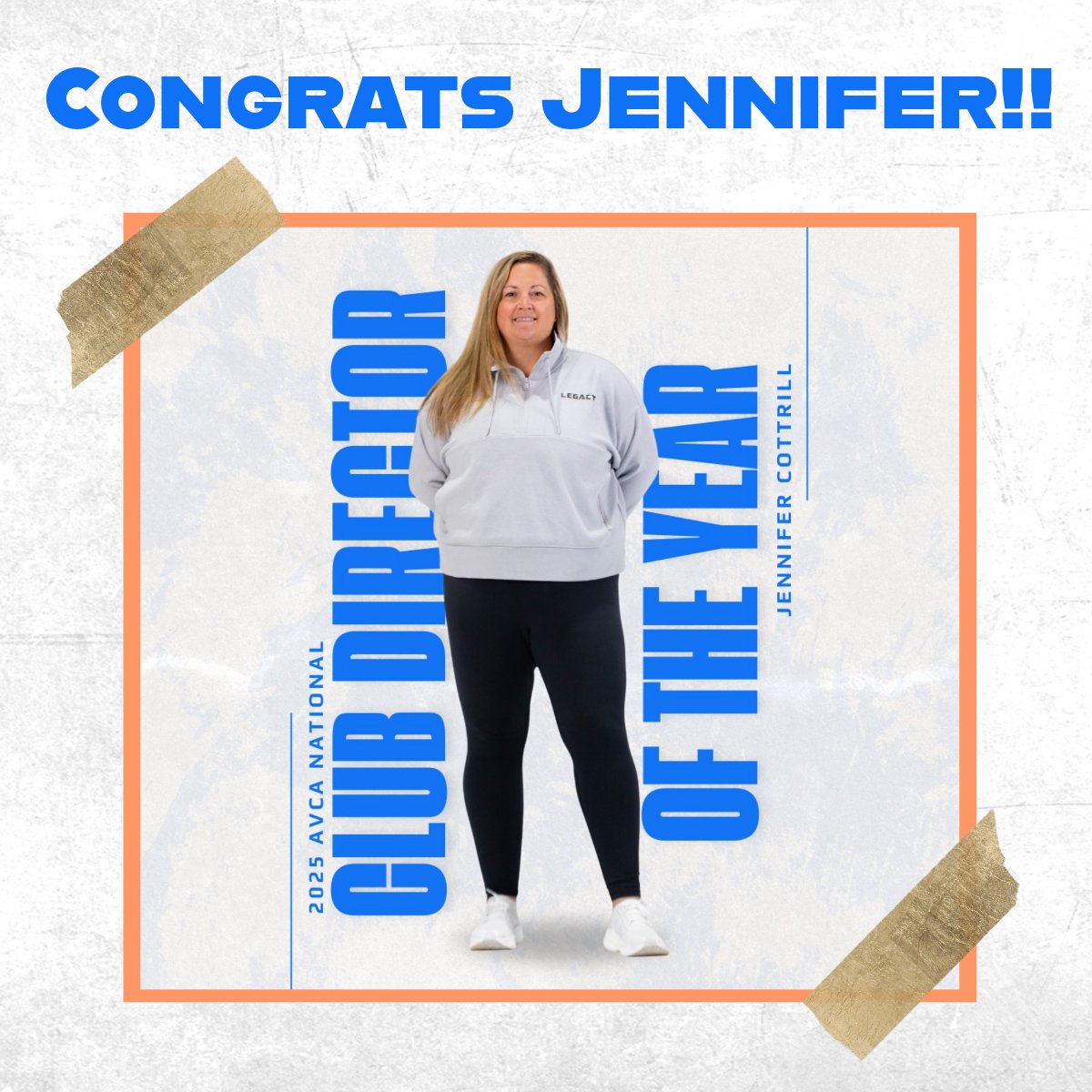 TCVolleyball's tweet photo. TC Volleyball proudly congratulates Jennifer Cottrill, Director of @LegacyLvc, on being named the 2025 AVCA National Club Director of the Year! Jennifer’s leadership continues to shape the next generation of elite athletes. We’re honored to welcome Legacy teams to NIT each year! https://t.co/oC6IOq3ZBC