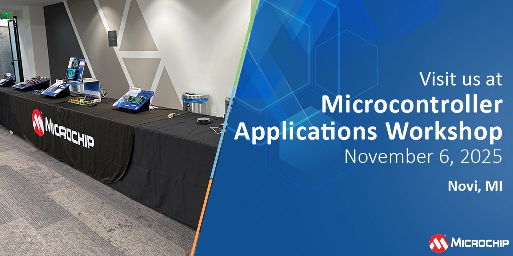 MicrochipTech's tweet image. Our Microcontroller Applications Workshop will feature key topics including motor control, power conversion, human interface / touch, security and connectivity. Join us in Novi, MI on November 6, 2025. mchp.us/48fHQnV #MCU #Microcontroller #Applications #Workshops