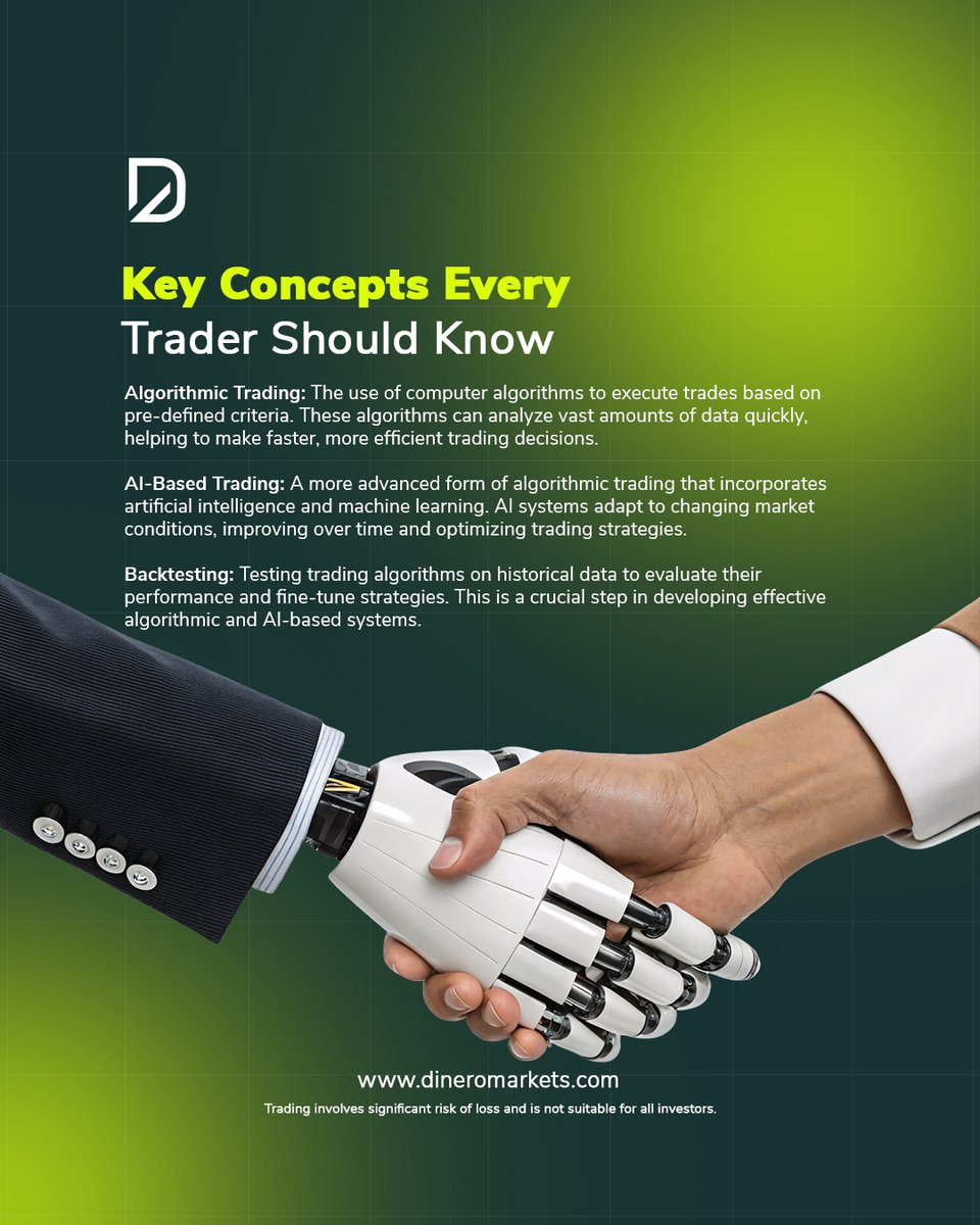 DineroMarkets's tweet image. Master the future of trading. This carousel breaks down Algorithmic and AI-Based Trading, showing you how to use data and automation for a competitive edge. Swipe to learn the key concepts and start optimizing your strategy!
#AlgorithmicTrading #AITrading #DineroMarkets