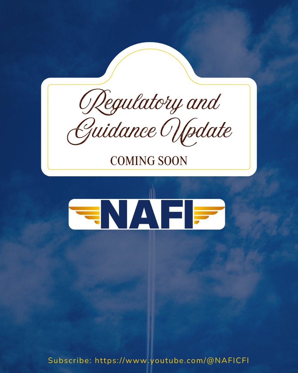 NAFIInstructors's tweet image. This month’s Regulatory &amp;amp; Guidance Update brings new FAA rule changes, two Safety Alerts, and news on the Part 141 Modernization effort.

Video drops soon on the NAFI YouTube channel

Subscribe now: youtube.com/@NAFICFI

#NAFI #FAA #FlightInstruction #PilotSafety #CFICommunity