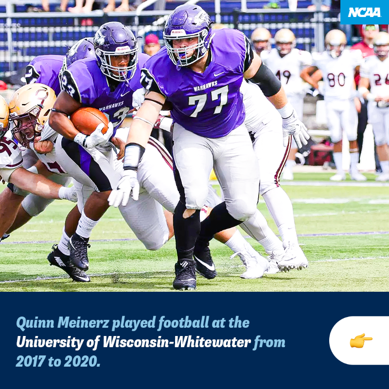 NCAA's tweet photo. .@WarhawkFootball ➡️ @Broncos ➡️ @NFL All-Pro Team 🏈

Quinn Meinerz proves that hard work knows no division! 🧡

@ncaadiii x @wiacsports