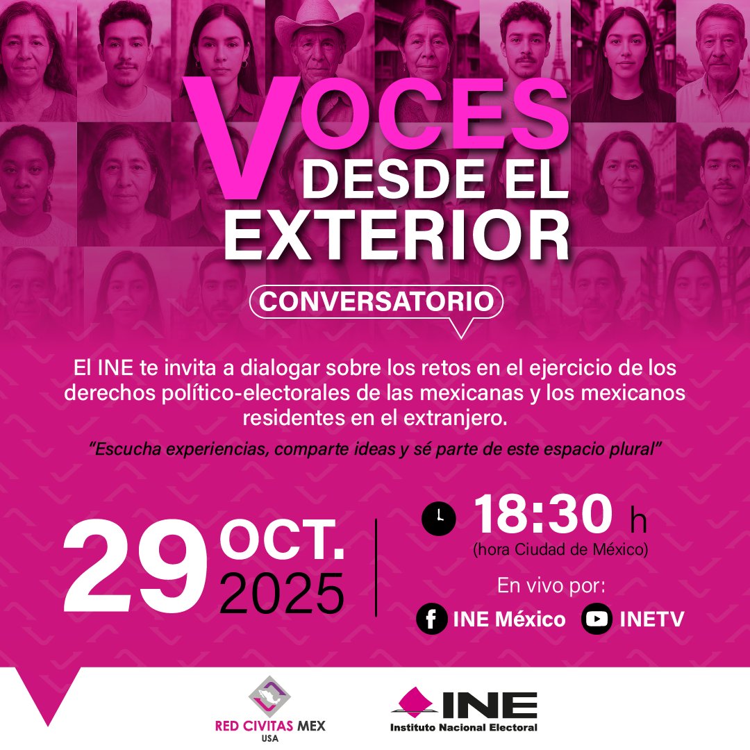 IEEZcs's tweet image. 🗣️ En el marco de la Estrategia Integral de Promoción del Voto en el Extranjero 23–25, el @INEMexico te invita al Conversatorio sobre Retos y Derechos Político-Electorales de las y los Residentes en el Extranjero.
📅 29 oct 2025 | 🕡 18:30 h (CDMX)
🎥 Síguelo: @INEMexico e #INETV