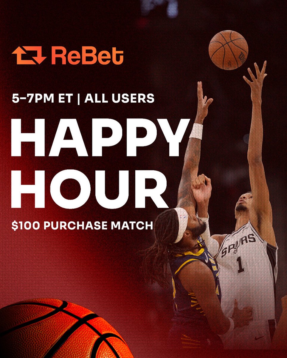 🚨 HAPPY HOUR🚨  From 5–7PM EST, get a $100 purchase match (for use with a 3 leg parlay &amp; +150 odds)💸💸

Don’t wait, the clock’s ticking ⏰