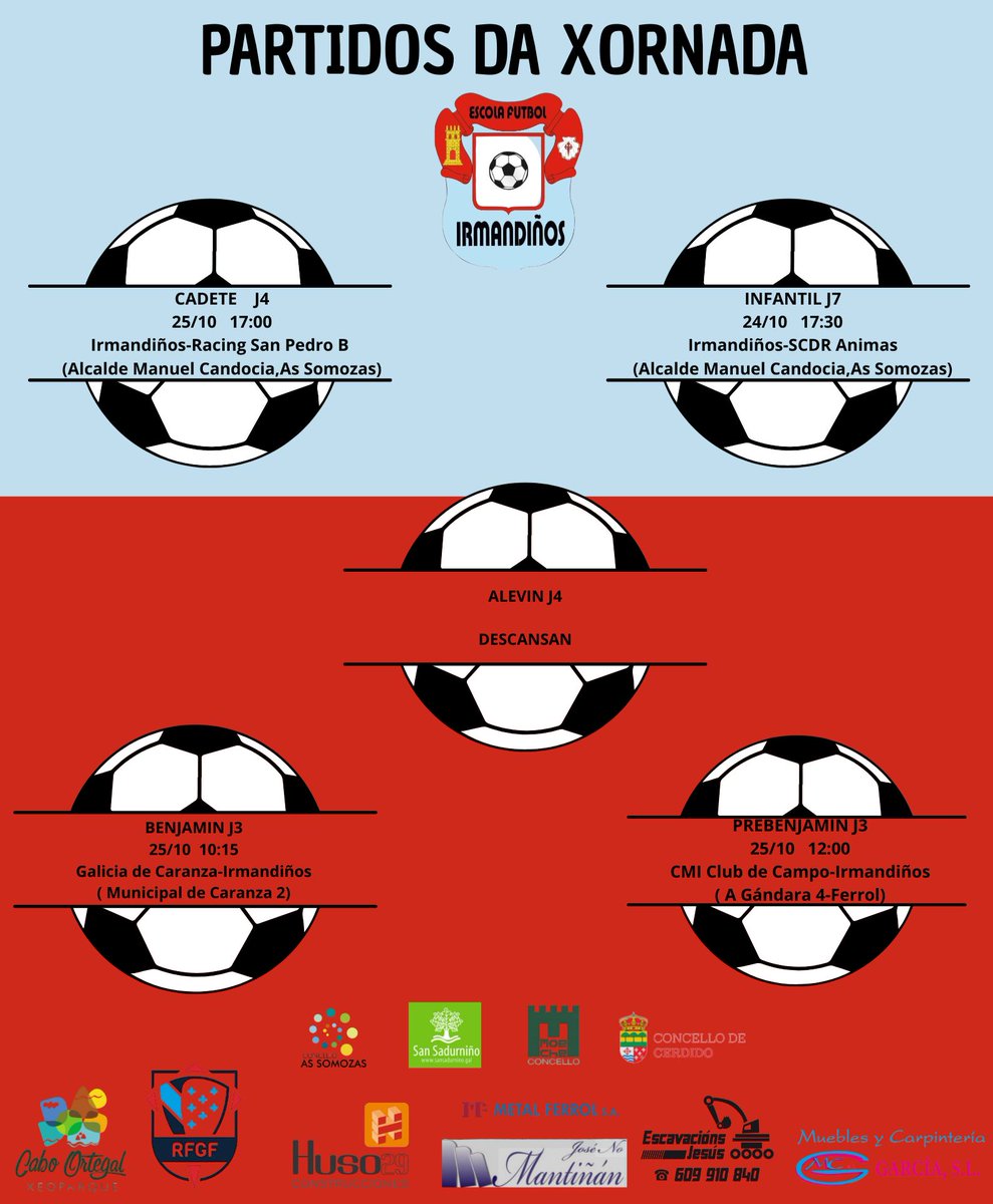 Partidos da próxima xornada. O F11 volve a xogar na casa,mentres que o F8 ,tera sendas visitas ós equipos de Ferrol