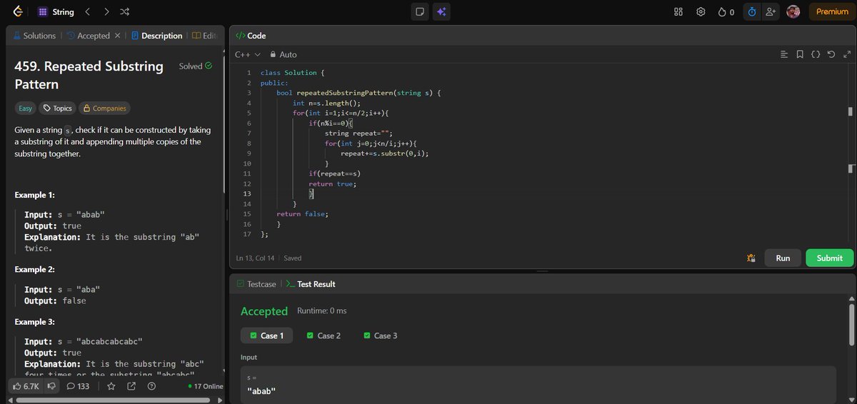 shivam21102005's tweet image. 💻 Day 73/100 of #100DaysOfCode: Unlocking String Secrets in C++ ✨
Cracked the puzzle: “Can a string be formed by repeating a smaller substring?” 🧩
Wrote a C++ solution that loops, builds, and checks patterns — a perfect blend of logic, loops & string magic. ⚡
#CodingLife