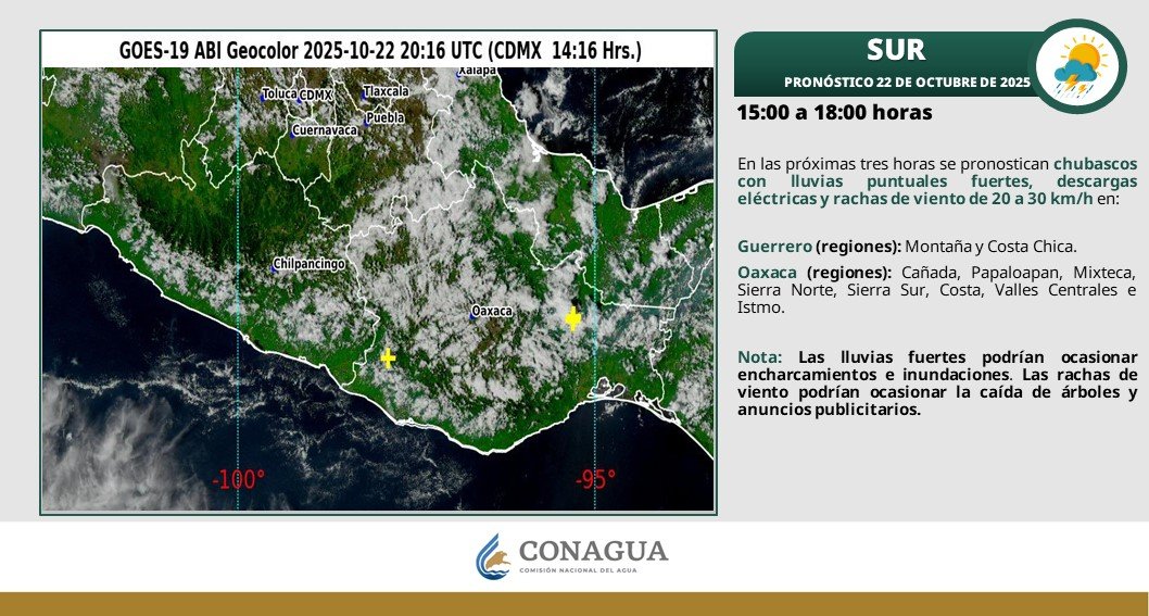 conagua_clima's tweet photo. #PronósticoDelTiempo en regiones del occidente, sur y sureste de #México, así como en la #PenínsulaDeYucatán. https://t.co/8tykGz5UUH