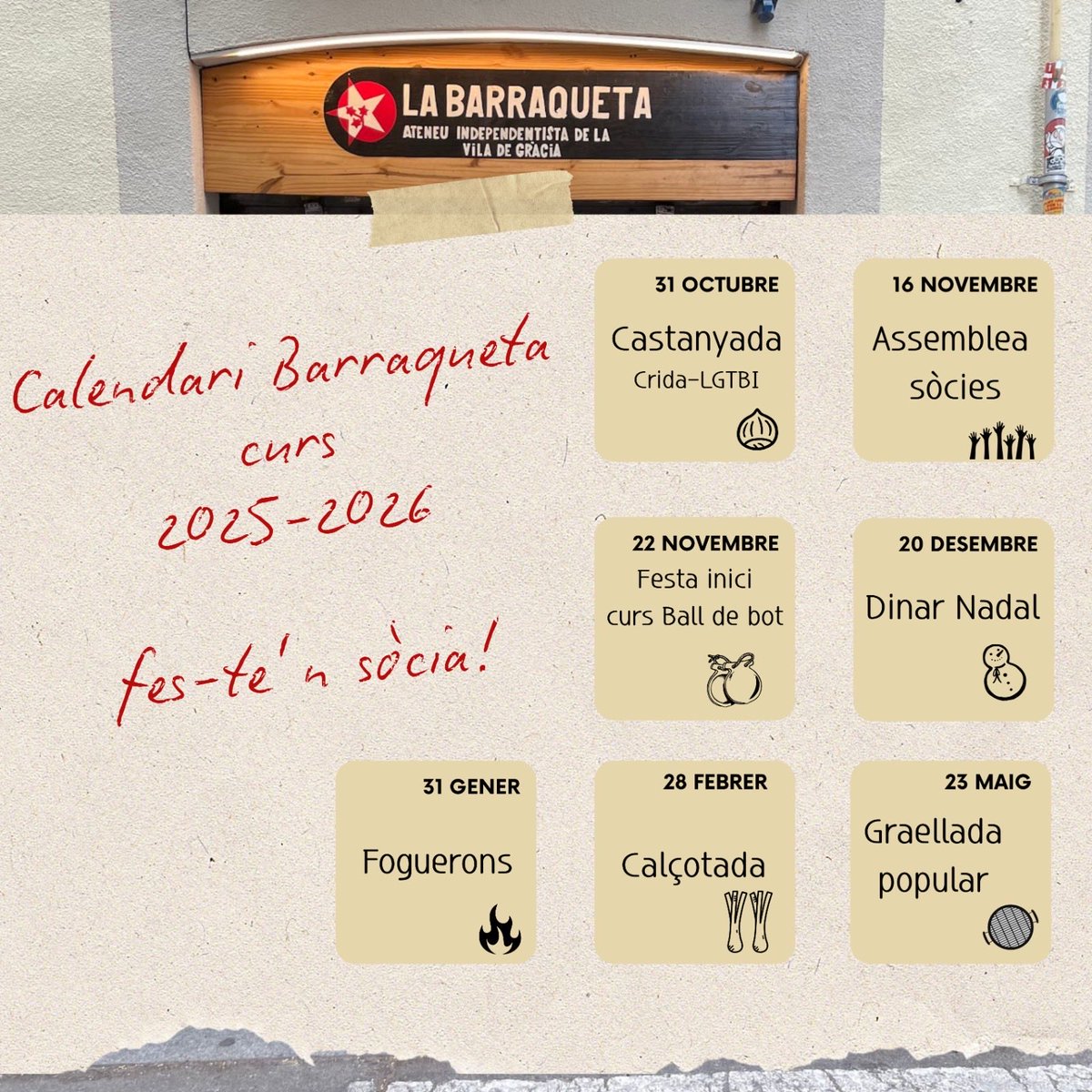 Comencem el curs 2024/25 amb força ✊🥳, divendres 31 d’octubre castanyada a l’Ateneu i el diumenge 16 de novembre Assemblea de sòcies, apunteu-vos la resta de dates! 😚