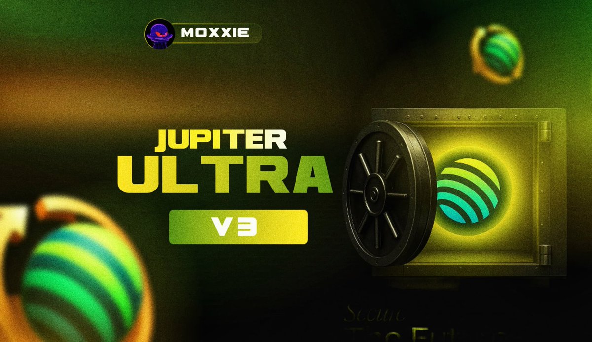 Jupiter Ultra V3 홍보 이미지: 금고와 녹색 구체를 특징으로 함