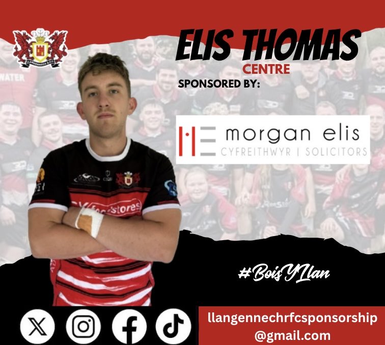 RFCLlangennech's tweet photo. 𝗣𝗟𝗔𝗬𝗘𝗥 𝗦𝗣𝗢𝗡𝗦𝗢𝗥 - Elis Thomas

A BIG thank you to Morgan Elis Solicitors in sponsoring Elis for the 25-26 season.

A knowledgeable, dedicated and friendly team helping clients in Carmarthenshire &amp; West Wales. Check out:
https://t.co/VFq7SsHcsB

Diolch!
#BoisYLlan https://t.co/kBSUbnBY6H