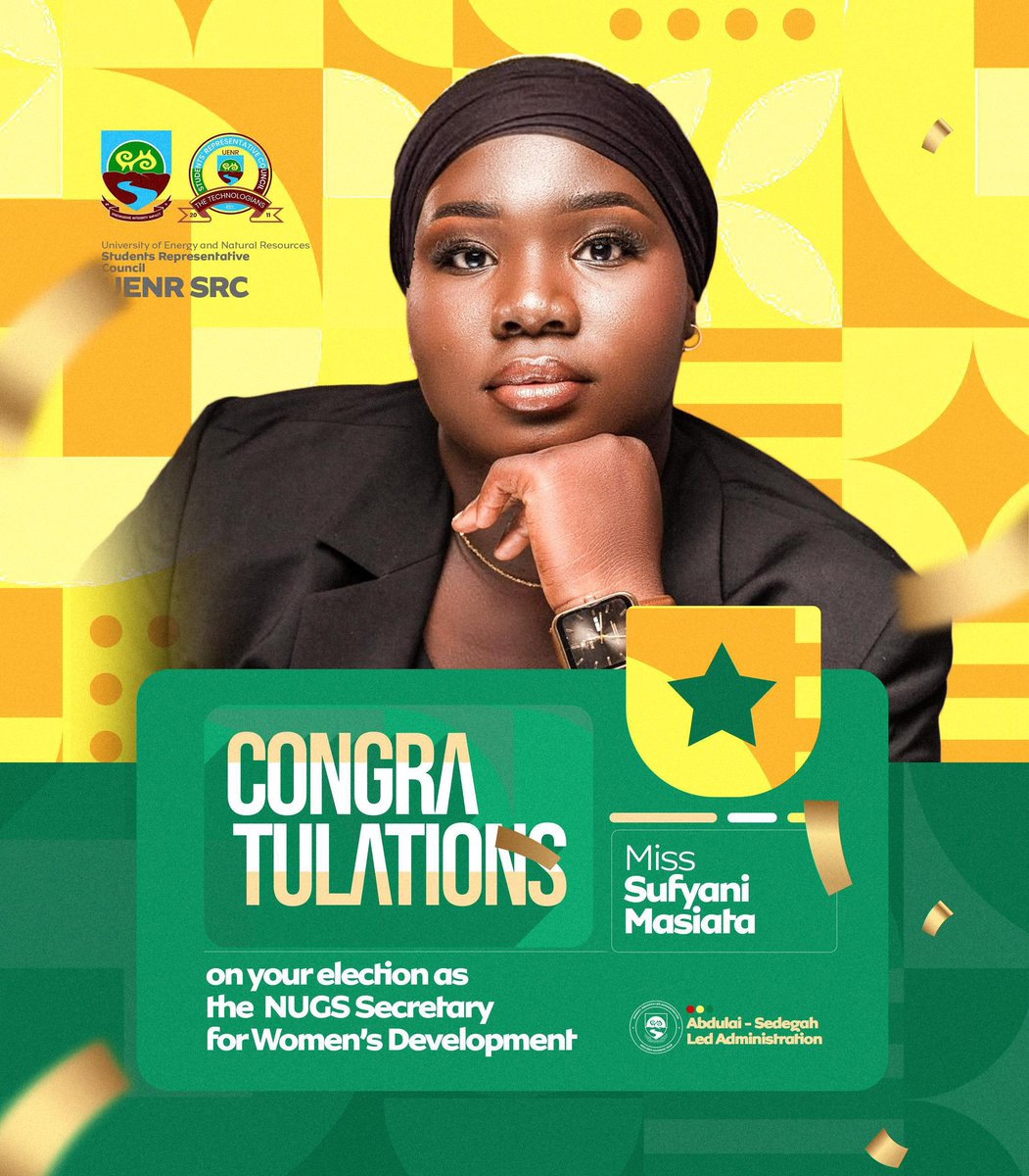 UENR SRC congratulates Miss Sufyani Masiata on her election as NUGS Secretary for Women's Development, acknowledging her as a UENR alumna and wishing her success in her new role.

#Uenrsrc