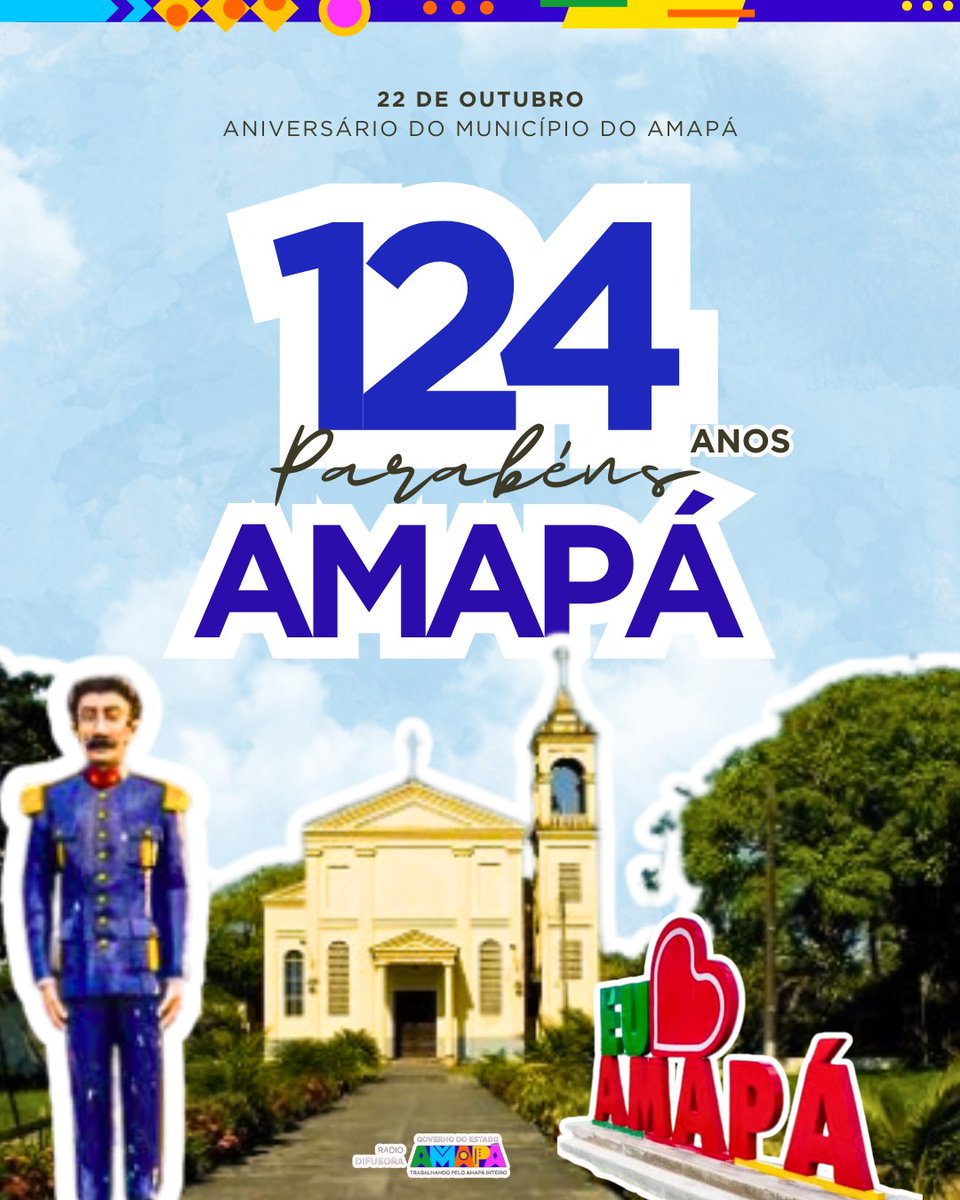 Macapá 🎉 Parabéns, Amapá!

Celebramos com alegria os 124 anos do município de Amapá — terra de Cabralzinho, marcada por coragem, história e tradição. 🌴✨

Um lugar de gente forte, que carrega no coração a essência da luta e da resistência, e nas paisagens, as belezas naturais