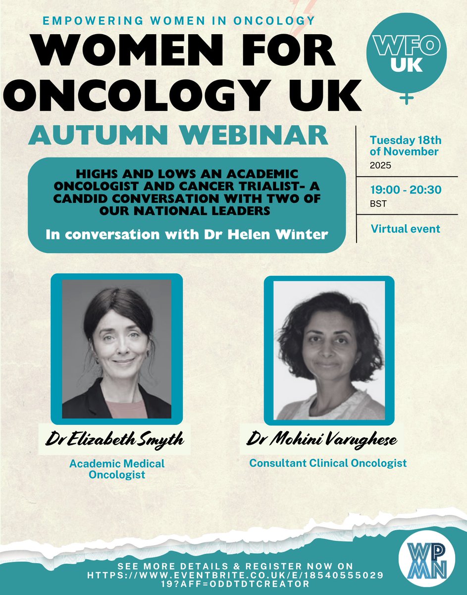 Join us for “Highs and Lows of an Academic Oncologist and Cancer Trialist” — a candid chat with Dr Lizzie Smyth (Oxford) and Dr Mohini Varughese (NIHR SW Peninsula) on leadership, research, and life in oncology. 🌍💬 #Oncology #WomenInMedicine #WFOUK
