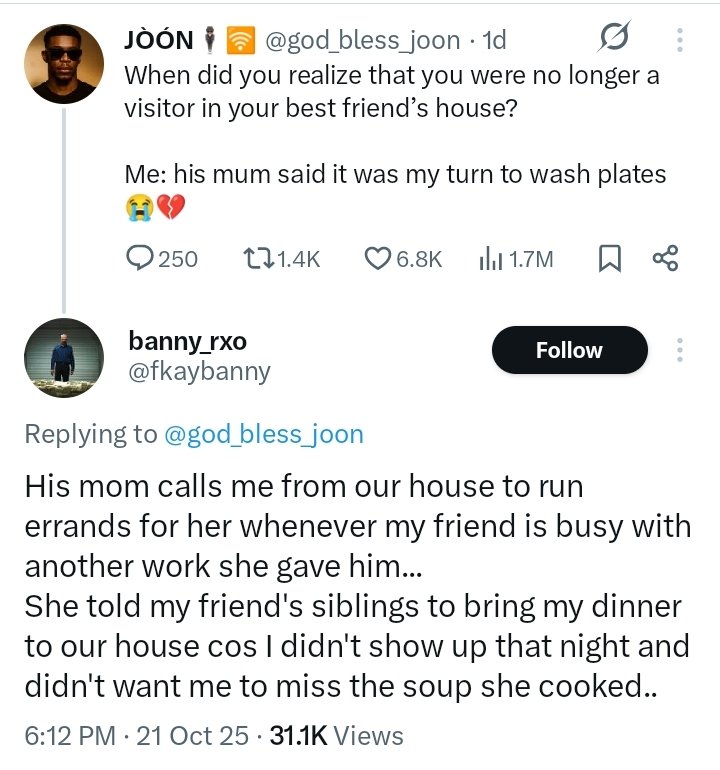 the_gistarena's tweet image. Welcome to the family bro😂😂

When did you realize you were no longer a visitor in your friend&apos;s house?, Let us know in the comment 👇🏾

Follow @the_gistarena to stay up-to-date 

#twitterthreads #friends #relationship #friendsturnedfamily #the_gistarena