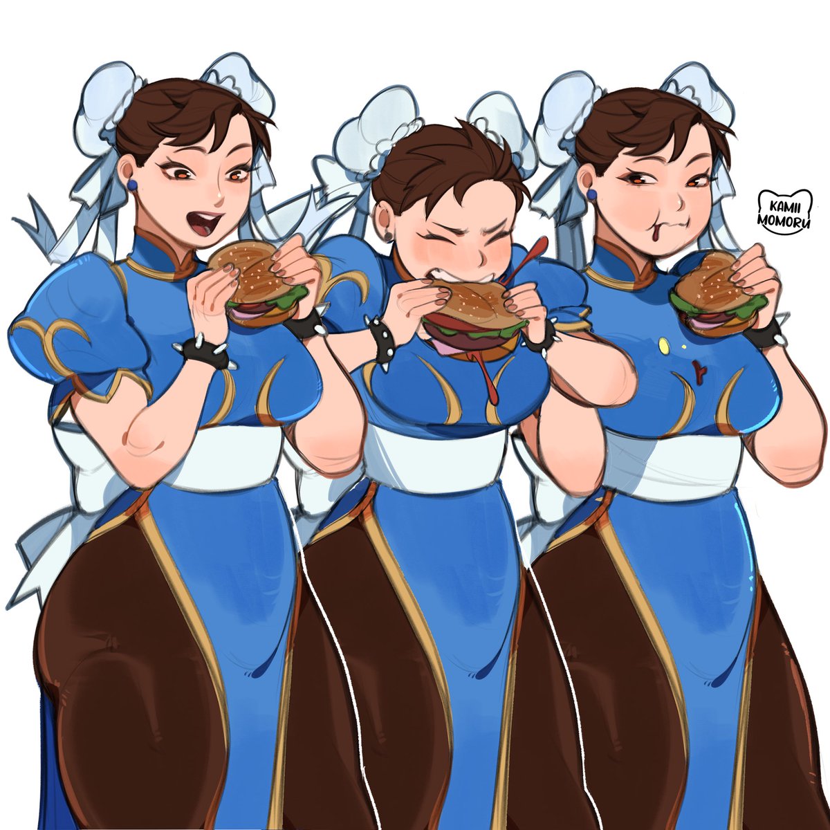 Chun li and her chicken hamburger