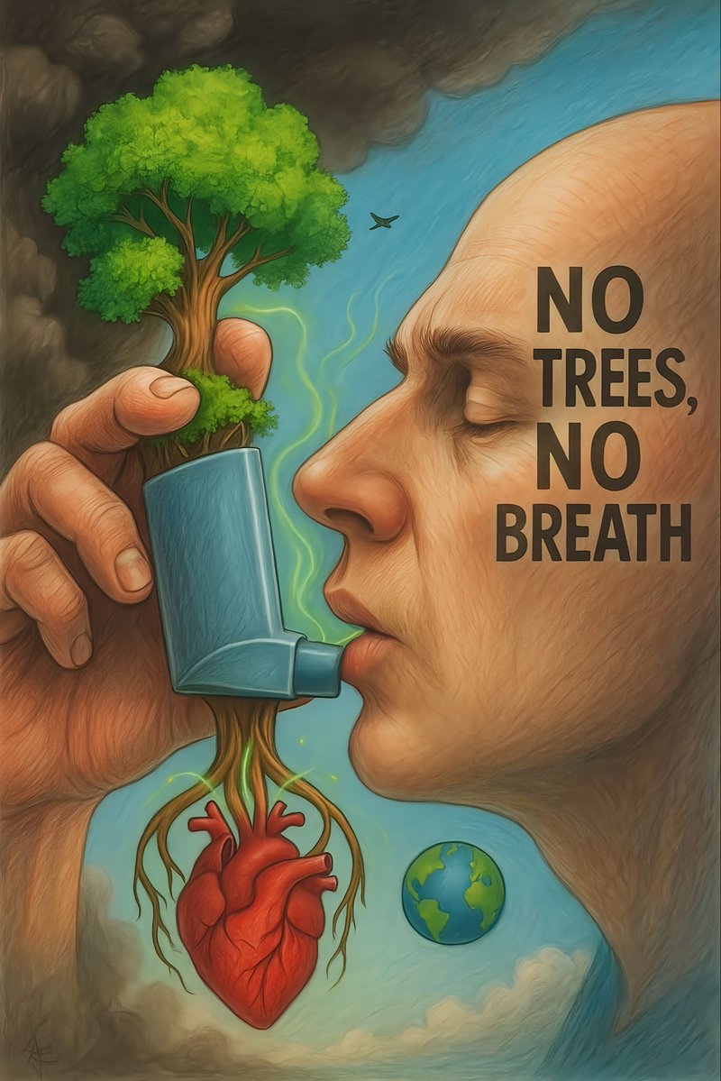 Leonard18_X's tweet image. "Powerful reminder: No trees, no breath 🌳💨 #SaveTrees #EnvironmentalArt #NoBreathNoLife"