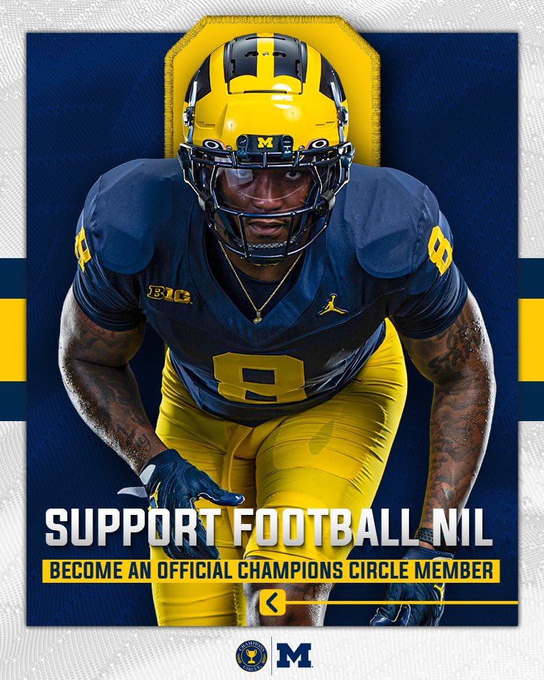 ChampCircleUofM's tweet image. Join The Team〽️ Become an Official Champions Circle® Member and support Michigan Football NIL. 

Your membership directly fuels on-field success by creating NIL opportunities for student-athletes.

Join Here » bit.ly/4952SFW