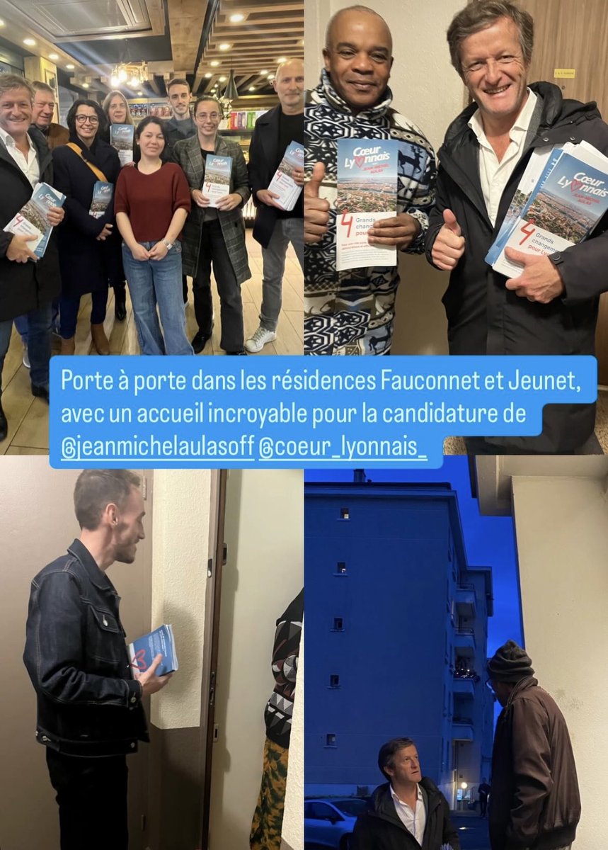 Le porte à porte est un des moments les plus authentiques d’une campagne électorale. À Jeunet et Fauconnet #lyon5  le retour est clair et direct, une très large majorité des habitants souhaitent que <a href="/JM_Aulas/">Jean-Michel AULAS</a> soit leur futur Maire !