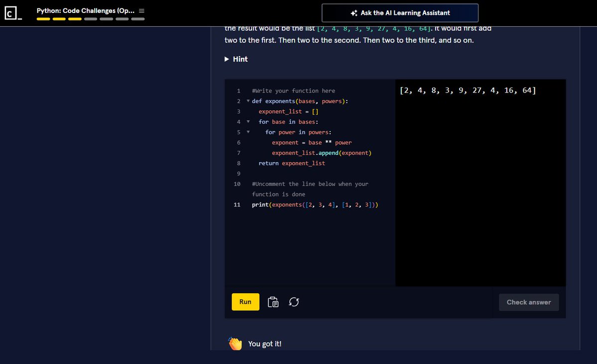 mazinger_data's tweet image. Day 10 of #100DaysOfCode
I completed 5 list challenges on my #Codecademy track.
On #Codewars, I calculated a team’s total points from match results based on score.
And exercise 11 from AlSweigart book
Not sure why I'm even studying #Python for, but this is so freaking cool!!! 🐍