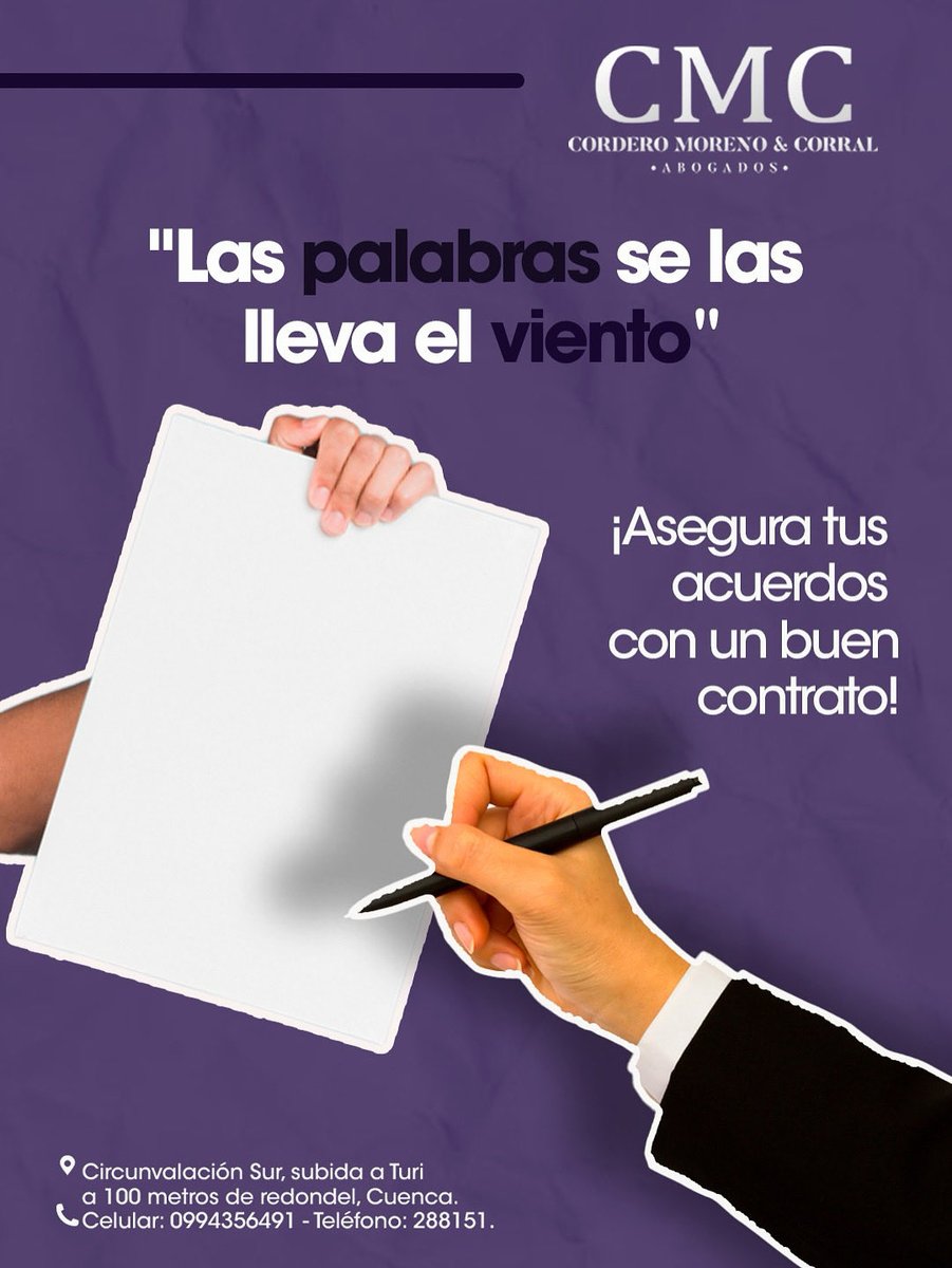 CMCABOGADOSEC's tweet image. ▶️Ya sea para arrendar una propiedad, contratar un servicio o asociarte con alguien, un contrato claro es tu mejor protección. Redactamos y revisamos documentos que defienden tus intereses y evitan malentendidos y problemas futuros. ¡No dejes nada al azar! ✍️