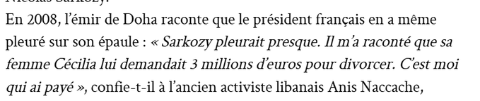 🇶🇦/🇨🇵 Le Qatar a payé le divorce de Nicolas Sarkozy.